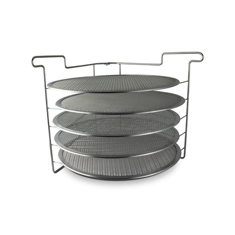 Pinnacolo rack doblable con pantallas para pizzas de 14 pulgadas, ideal para enfriar varias pizzas.