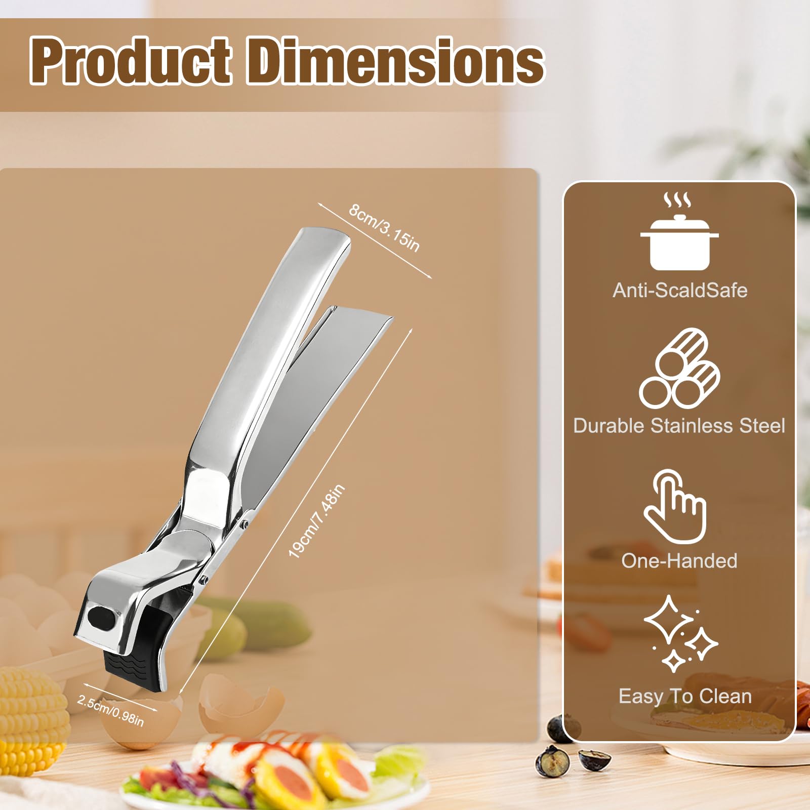 Pinza de agarre en acero inoxidable para manejar placas calientes sin deformar