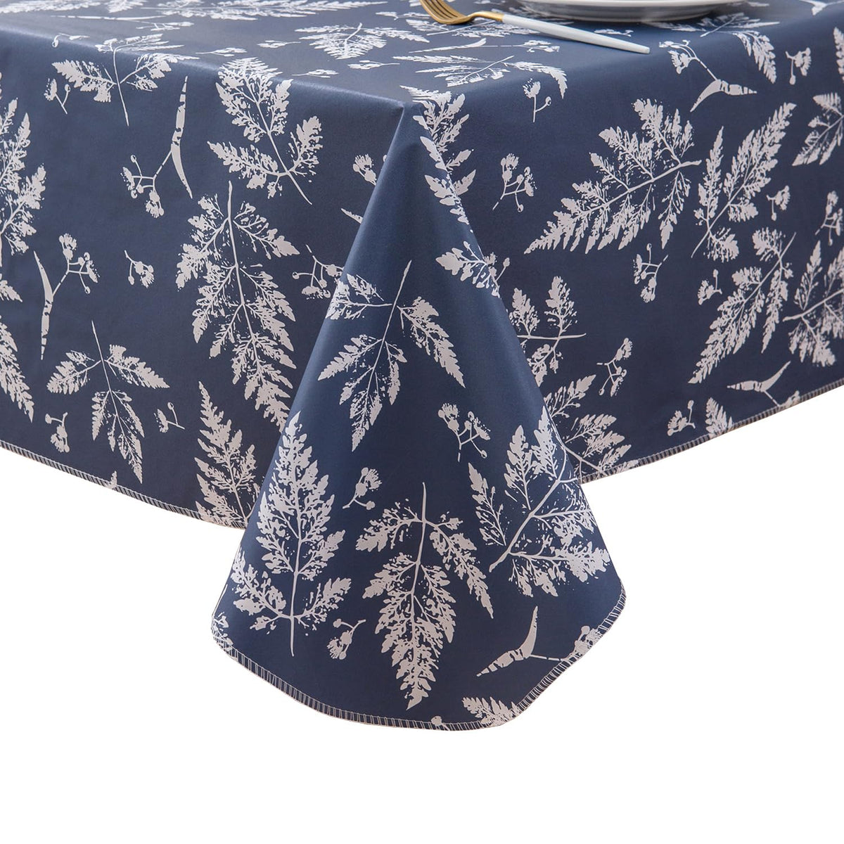 Mantel Pioggia de vinilo azul, protección impermeable para mesas diarias.