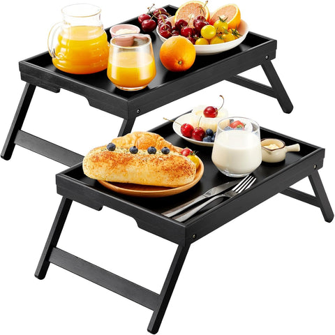 Pipishell bandeja cama desayuno bambu negro, ideal para comer en la cama
