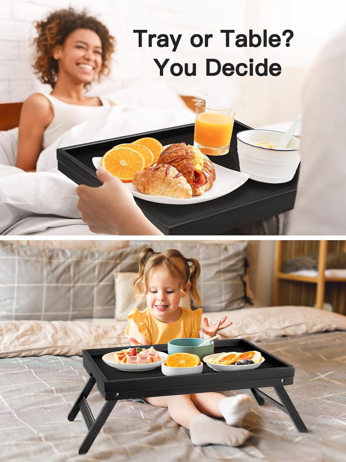 Bandeja Pipishell cama bambu negro, perfecta para lectura o uso con portátil