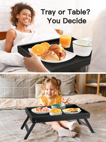 Bandeja Pipishell cama bambu negro, perfecta para lectura o uso con portátil