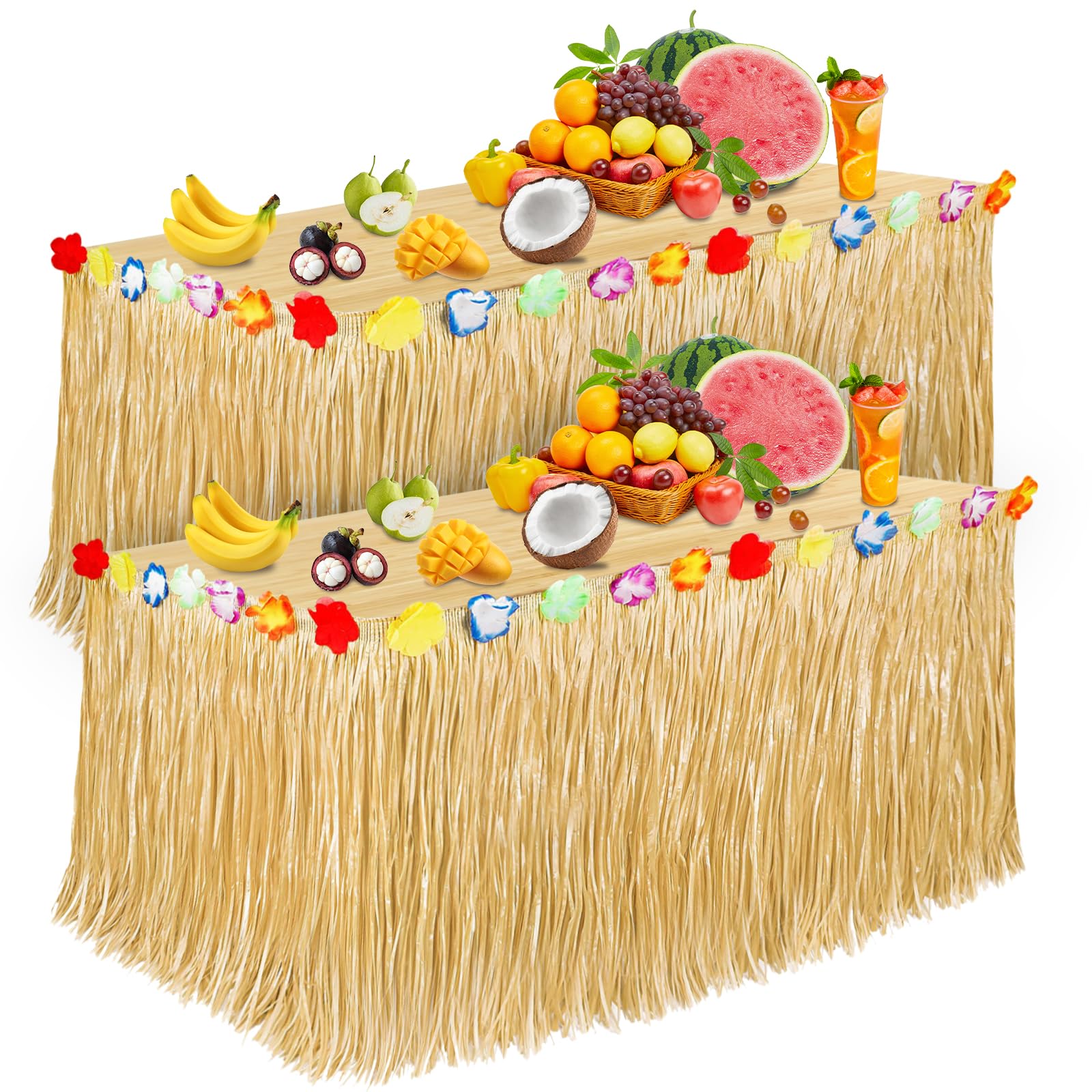 Pirekul faldón de césped para mesa Luau, ideal para fiestas tropicales al aire libre.