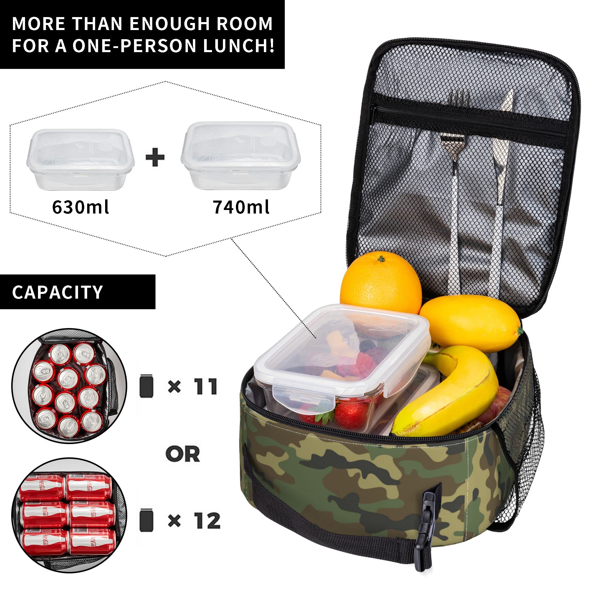 PIUTH bolsa camuflaje verde con compartimento para bebidas.