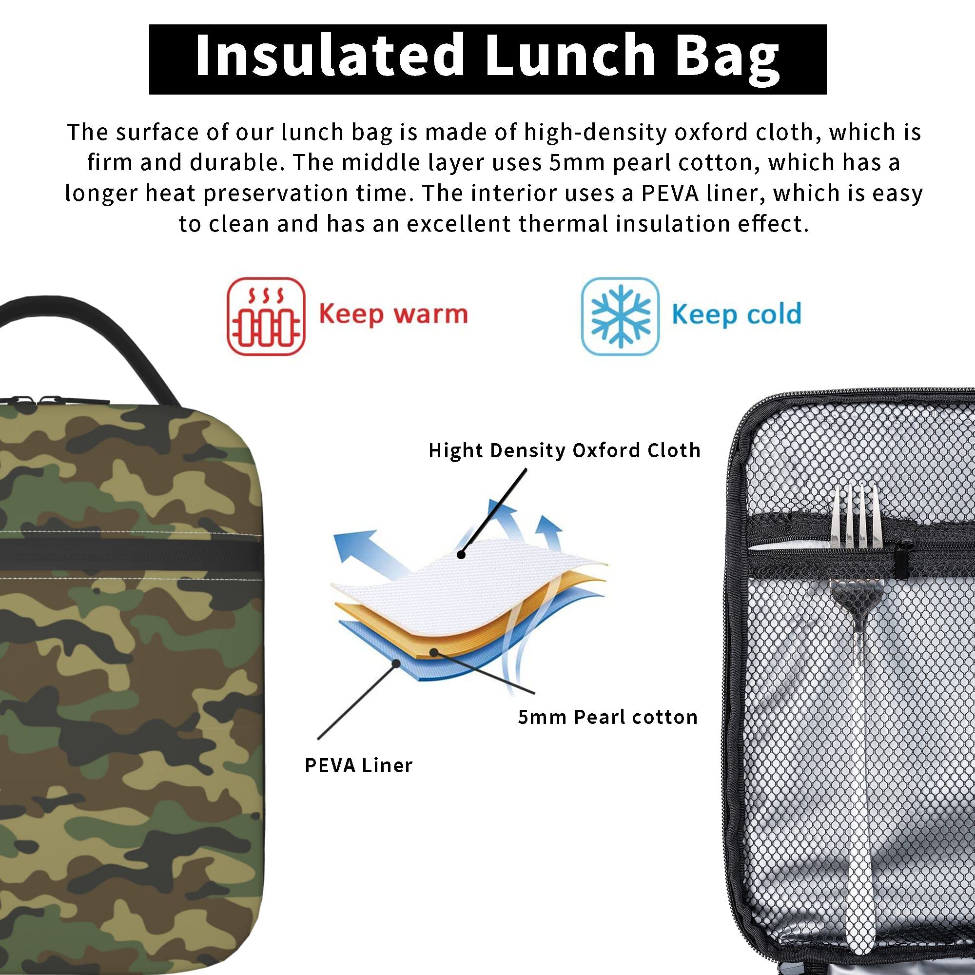 PIUTH bolsa de almuerzo camuflaje verde con correa desmontable.