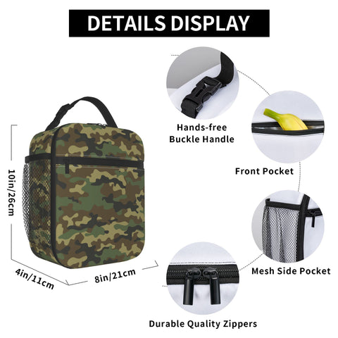 PIUTH bolsa de almuerzo verde camuflaje interior fácil de limpiar.