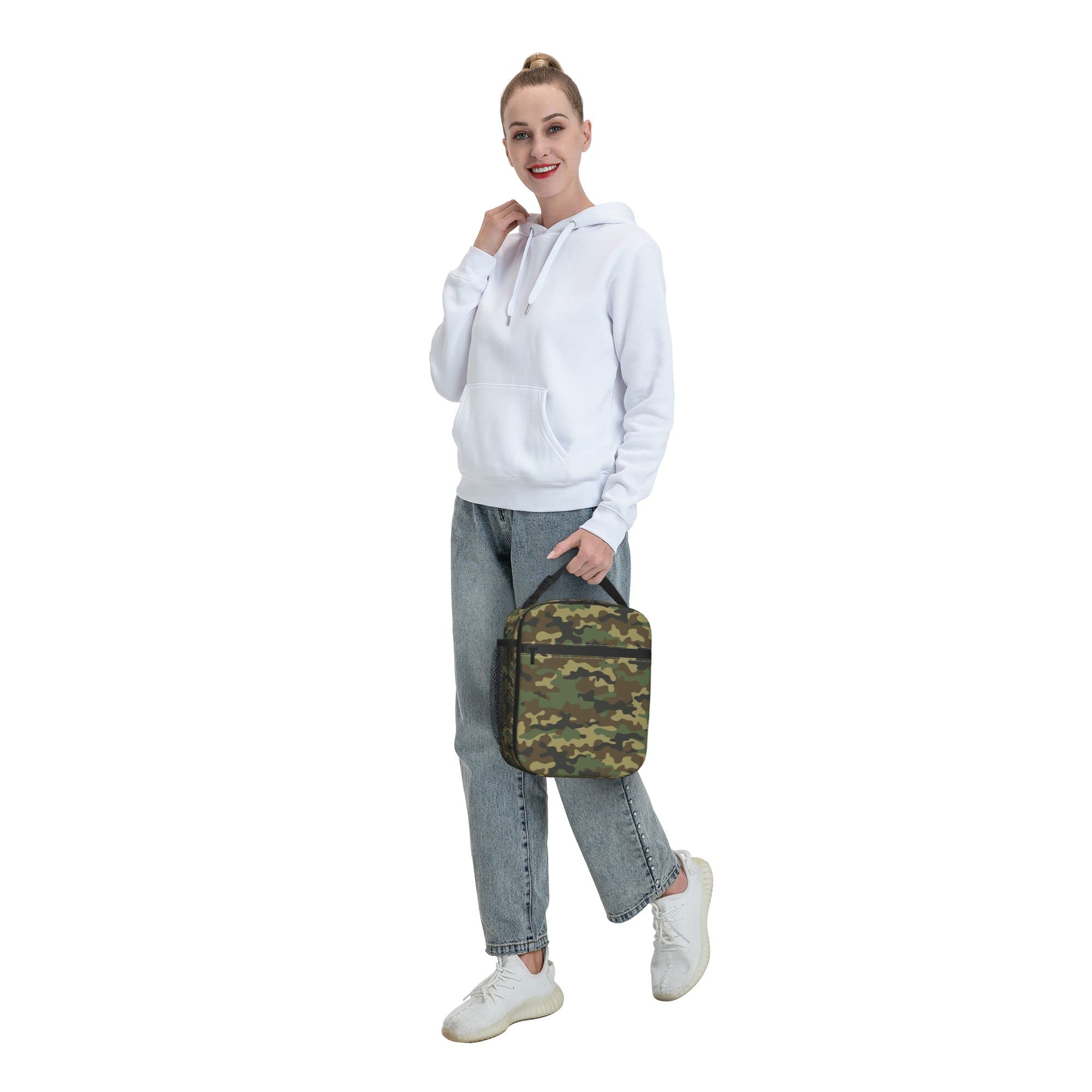 PIUTH bolsa de almuerzo camuflaje verde con bolsillos frontales.