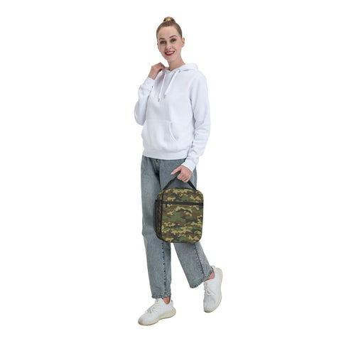 PIUTH bolsa de almuerzo camuflaje verde con bolsillos frontales.