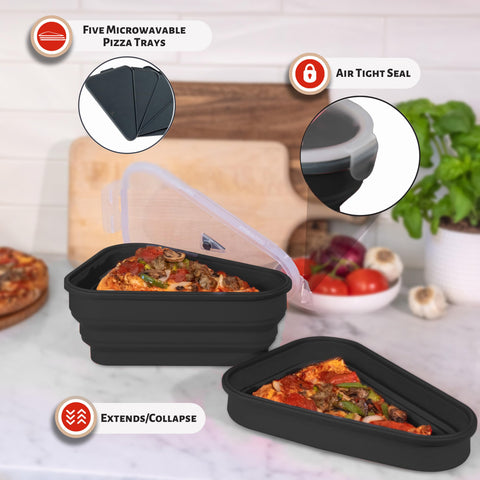 PIZZA PACK: silicona sin BPA, apta para microondas, lavavajillas y almacenamiento seguro.