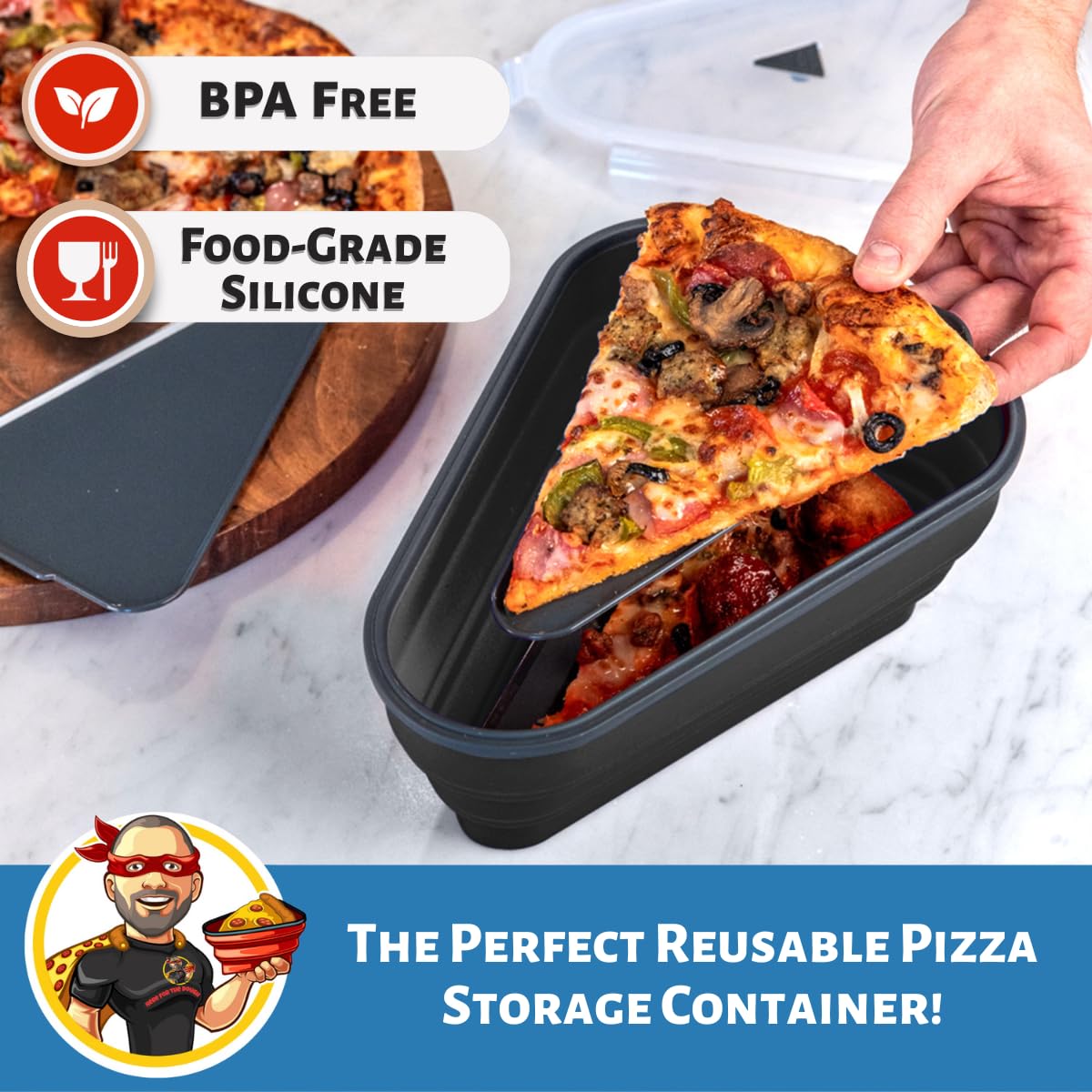 PIZZA PACK: tapa hermética con sellado para conservar la frescura de la pizza.