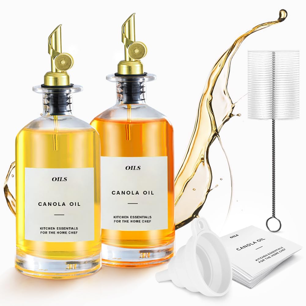 PLACHIDAY par de botellas de aceite 350 ml para cocina ordenada y elegante.