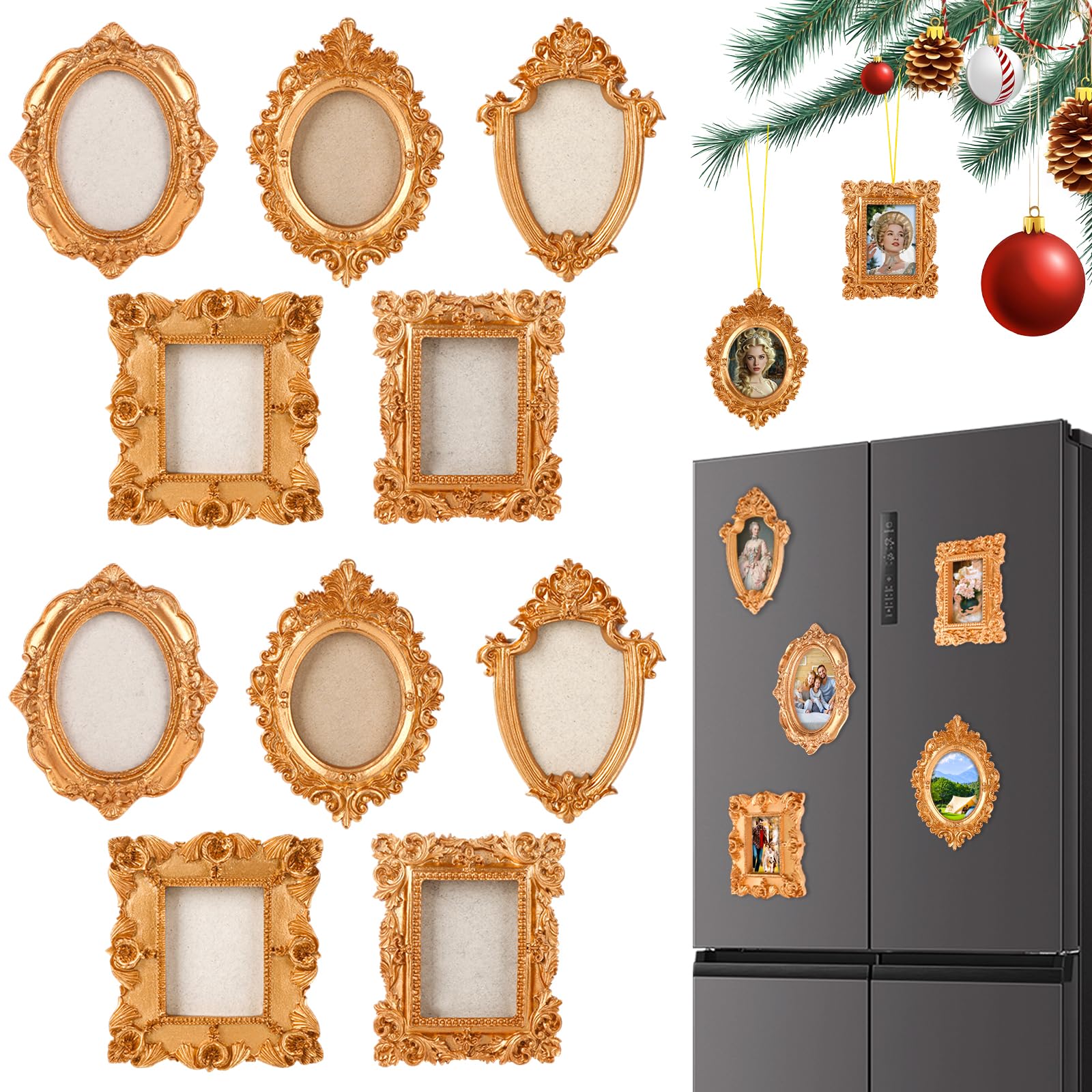 plaCredgai marco mini vintage oro magnético para nevera, ideal para recuerdos decorativos.