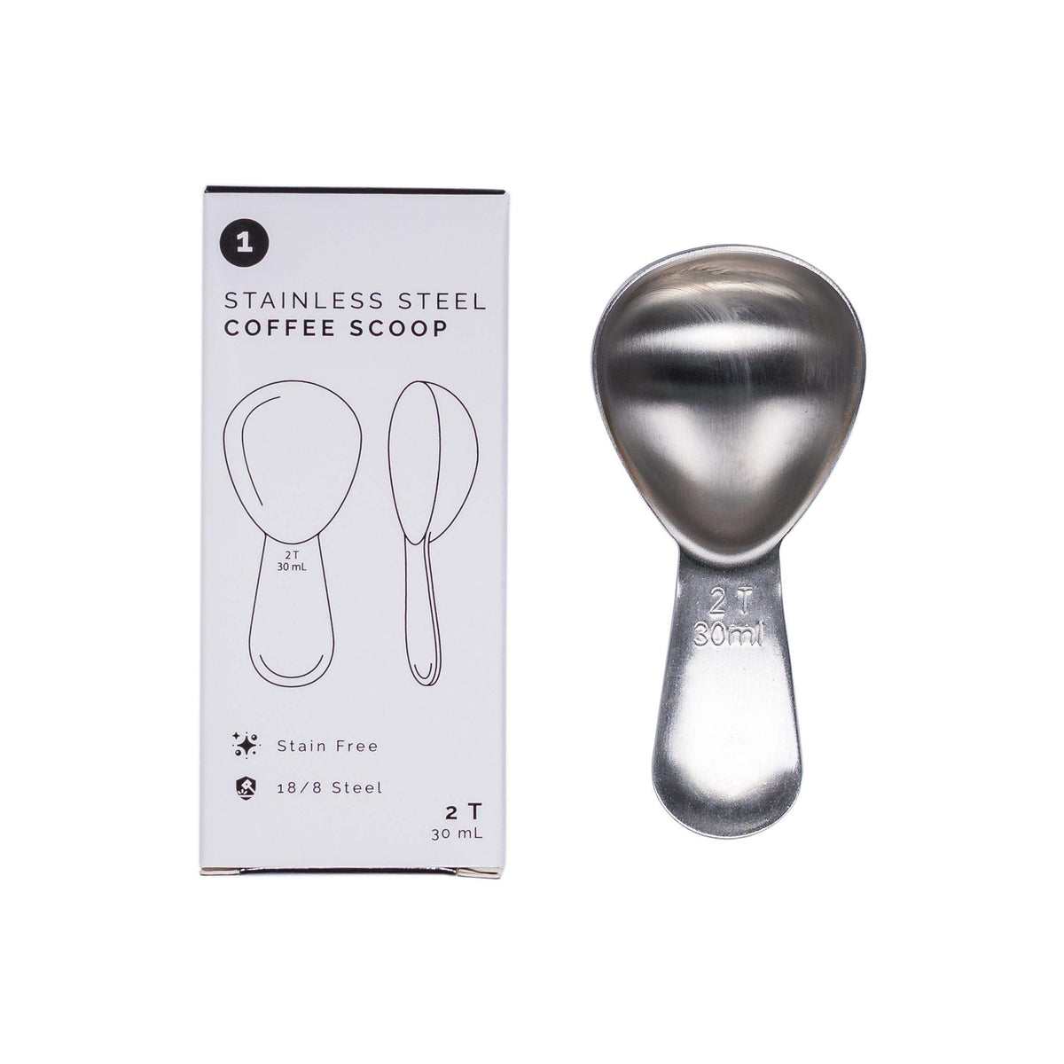 Cucharita Planetary Design en acero inoxidable cepillado, dos cucharadas para café y especias.