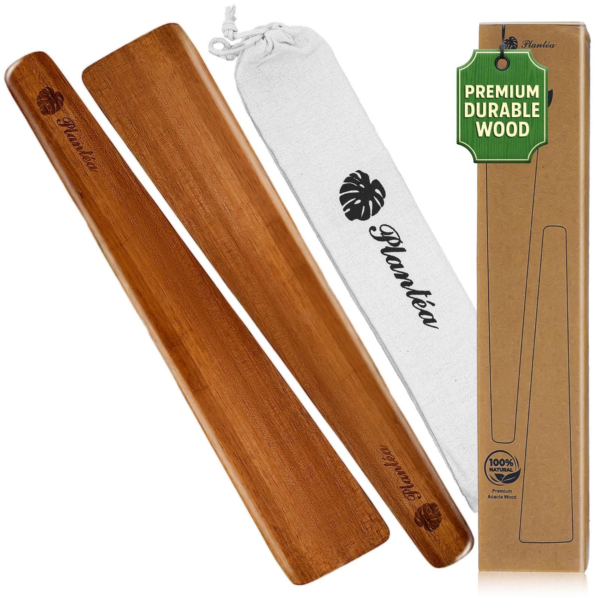 PLANTÉA espátula plana de madera acacia 12 pulgadas, ideal para voltear huevos con precisión