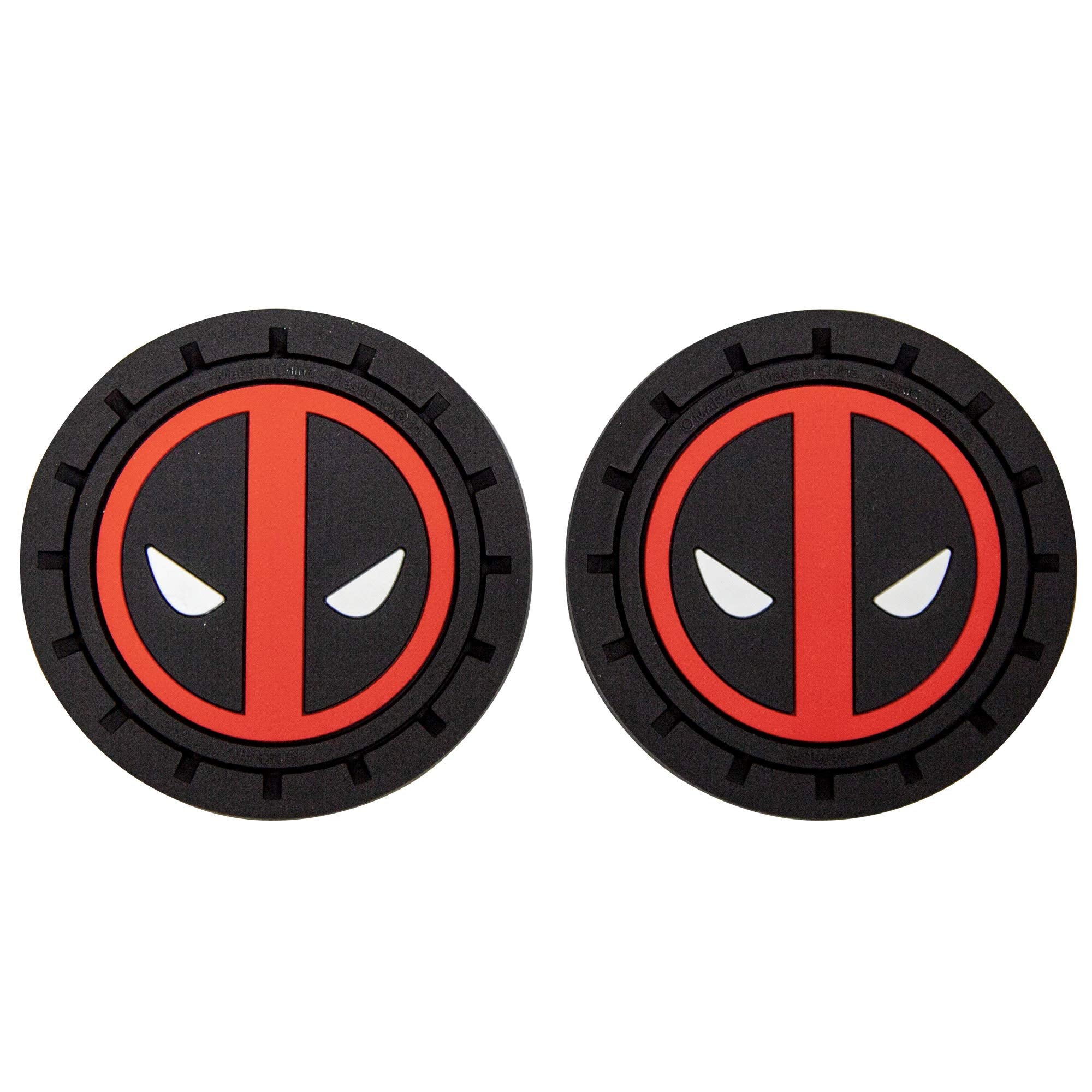 Plasticolor Deadpool portabotellas y coaster dos piezas para coche, evita derrames.