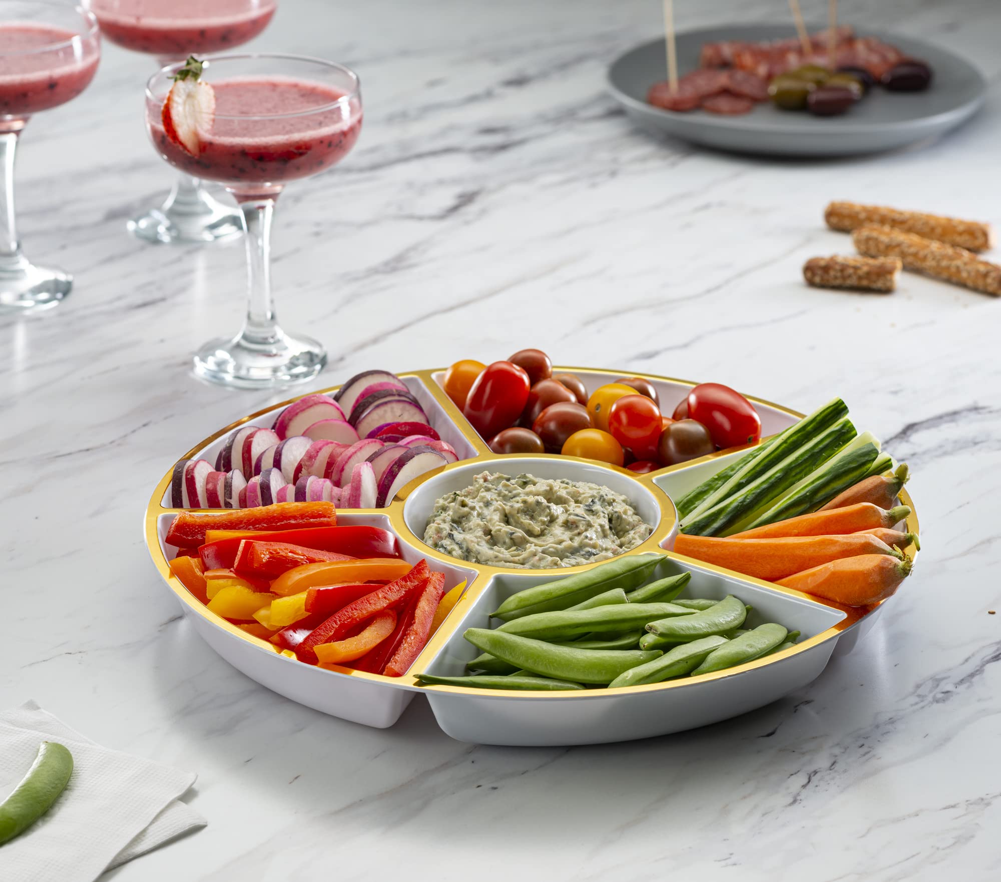 Plasticpro bandeja seccionada de 12 pulgadas, resistente y reutilizable para fiestas.