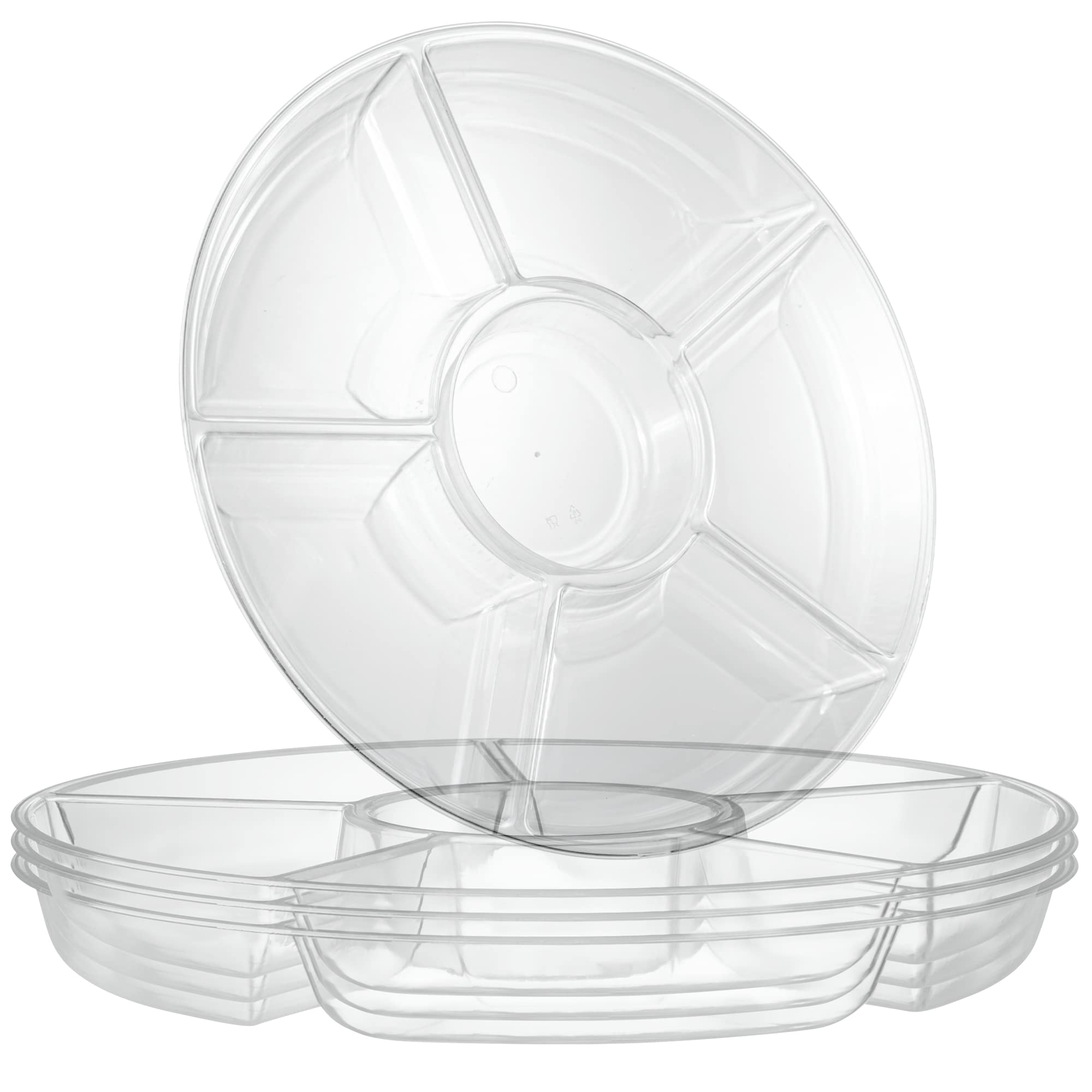 Bandeja servidora redonda Plasticpro de 6 secciones, ideal para aperitivos y salsas.