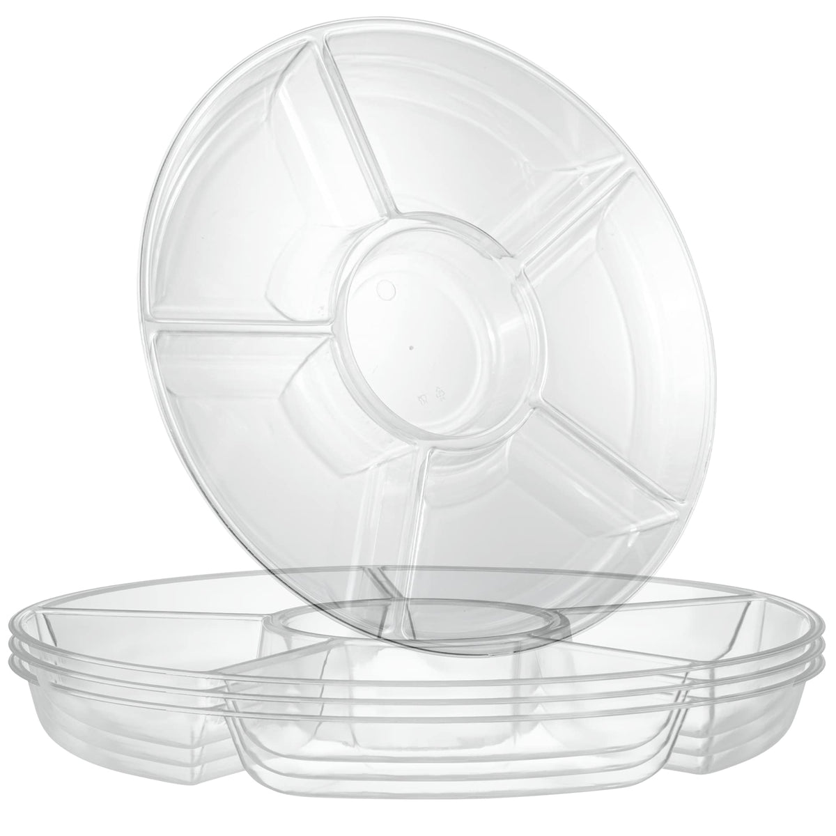 Bandeja servidora redonda Plasticpro de 6 secciones, ideal para aperitivos y salsas.