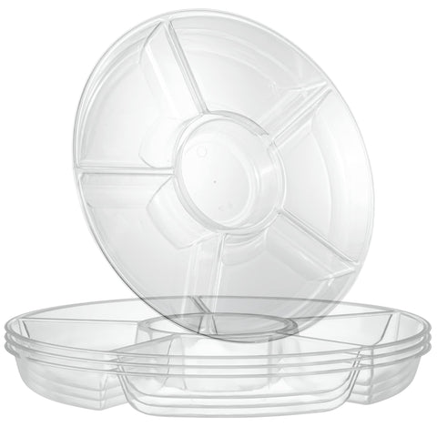 Bandeja servidora redonda Plasticpro de 6 secciones, ideal para aperitivos y salsas.