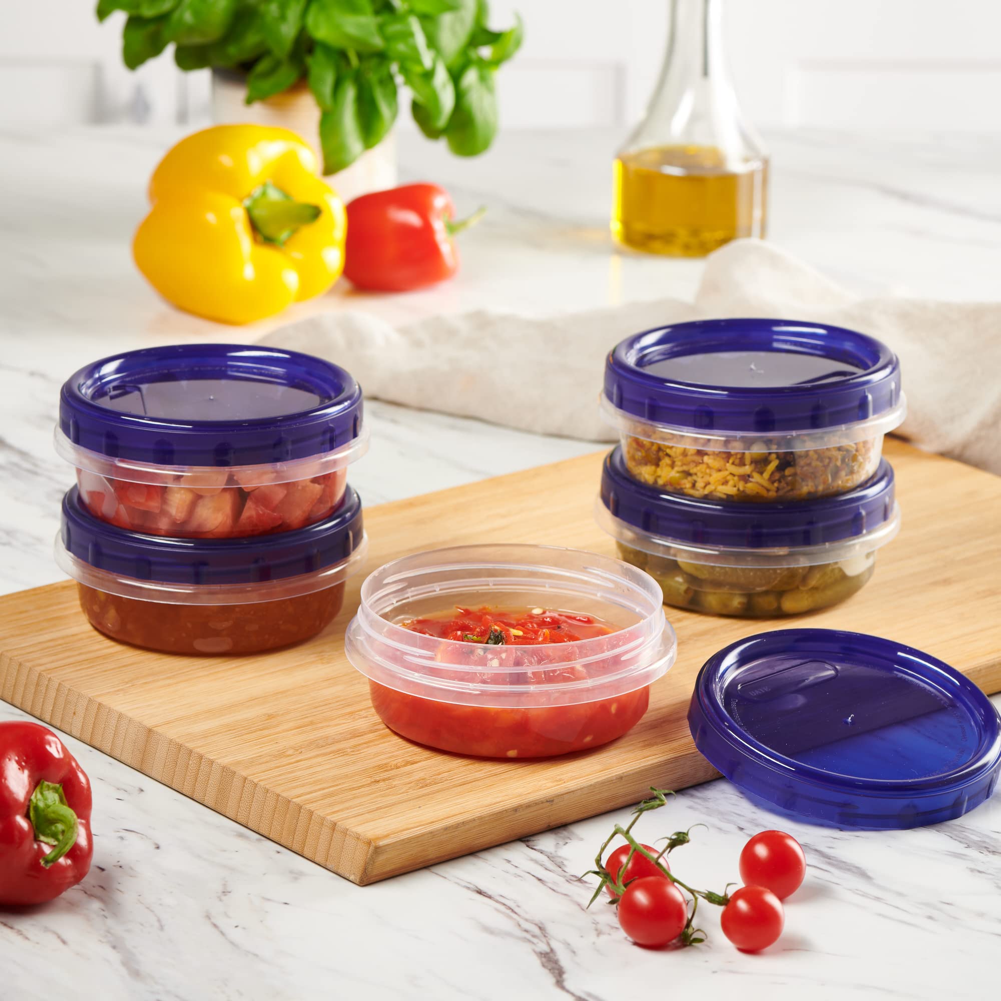 PLASTICPRO contenedores de almacenamiento para almuerzo de 8 oz, diseño azul.