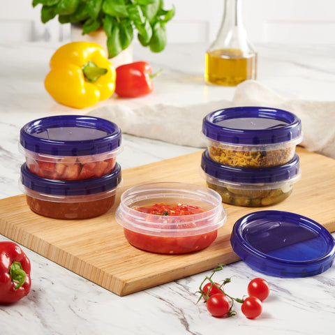 PLASTICPRO contenedores de almacenamiento para almuerzo de 8 oz, diseño azul.