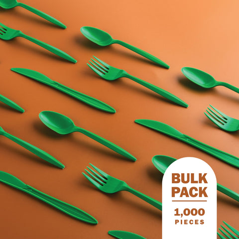 PLASTICPRO cubiertos desechables verdes para fiestas y eventos.