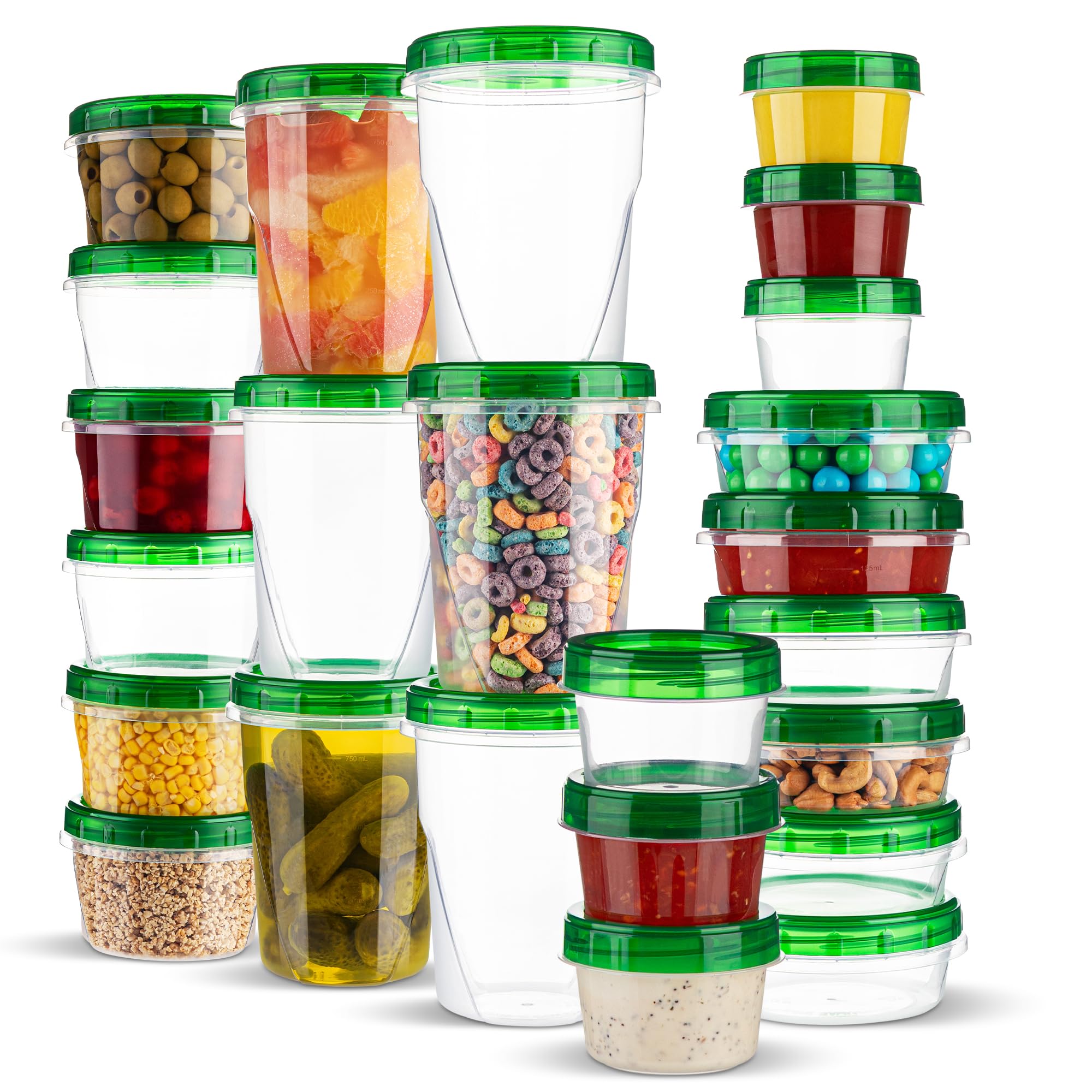 PLASTICPRO: juego de 24 recipientes con tapas giratorias verdes para almacenar y mantener frescos.