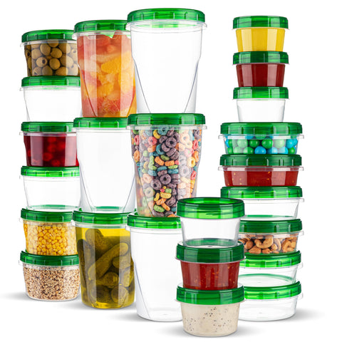 PLASTICPRO: juego de 24 recipientes con tapas giratorias verdes para almacenar y mantener frescos.