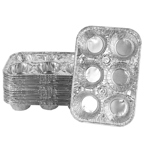 PLASTICPRO moldes de aluminio para magdalenas 6 cavidades, paquete de 20 para hornear.