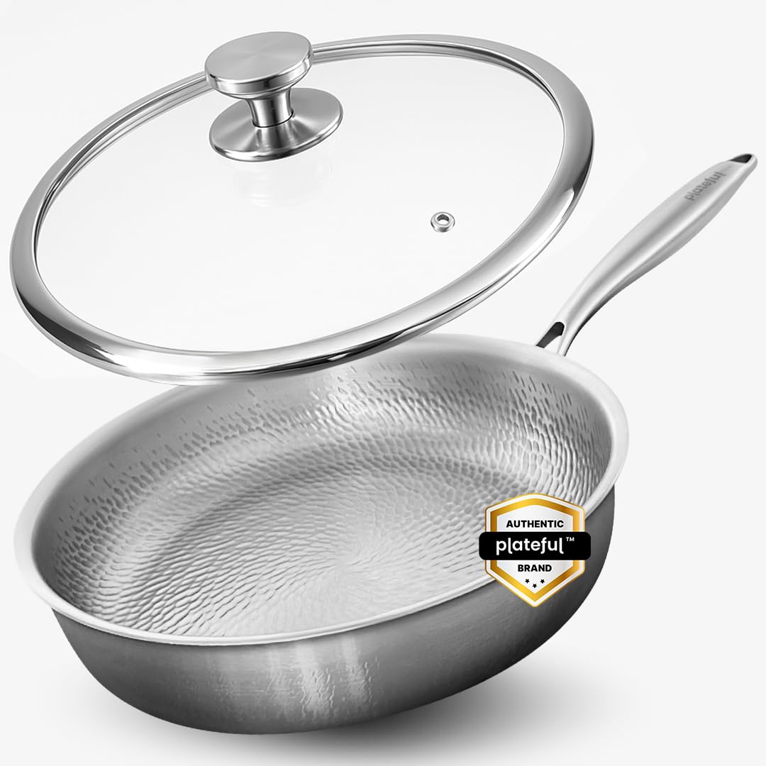 Sartén Plateful 12 pulgadas titanio, superficie pura para cocción sin recubrimientos.