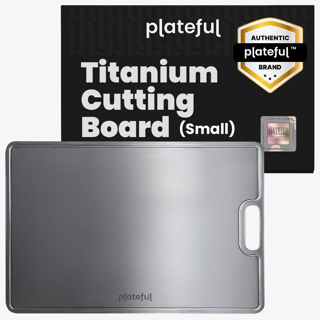 Tabla de corte Plateful con superficie higiénica de titanio para cocina limpia.