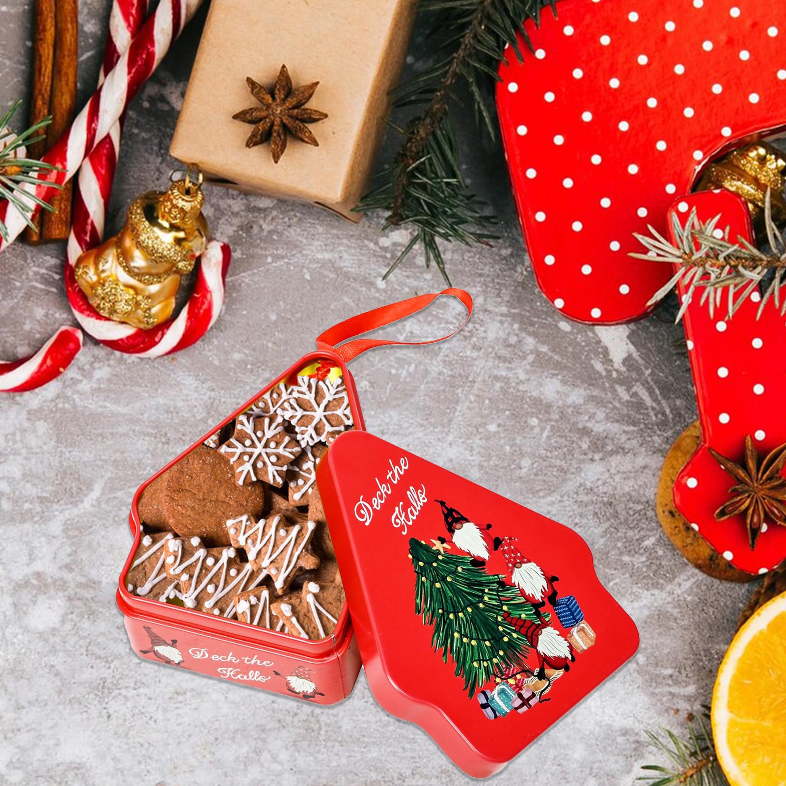 Plcnn caja de metal para dulces navideños, interior liso facilita limpieza
