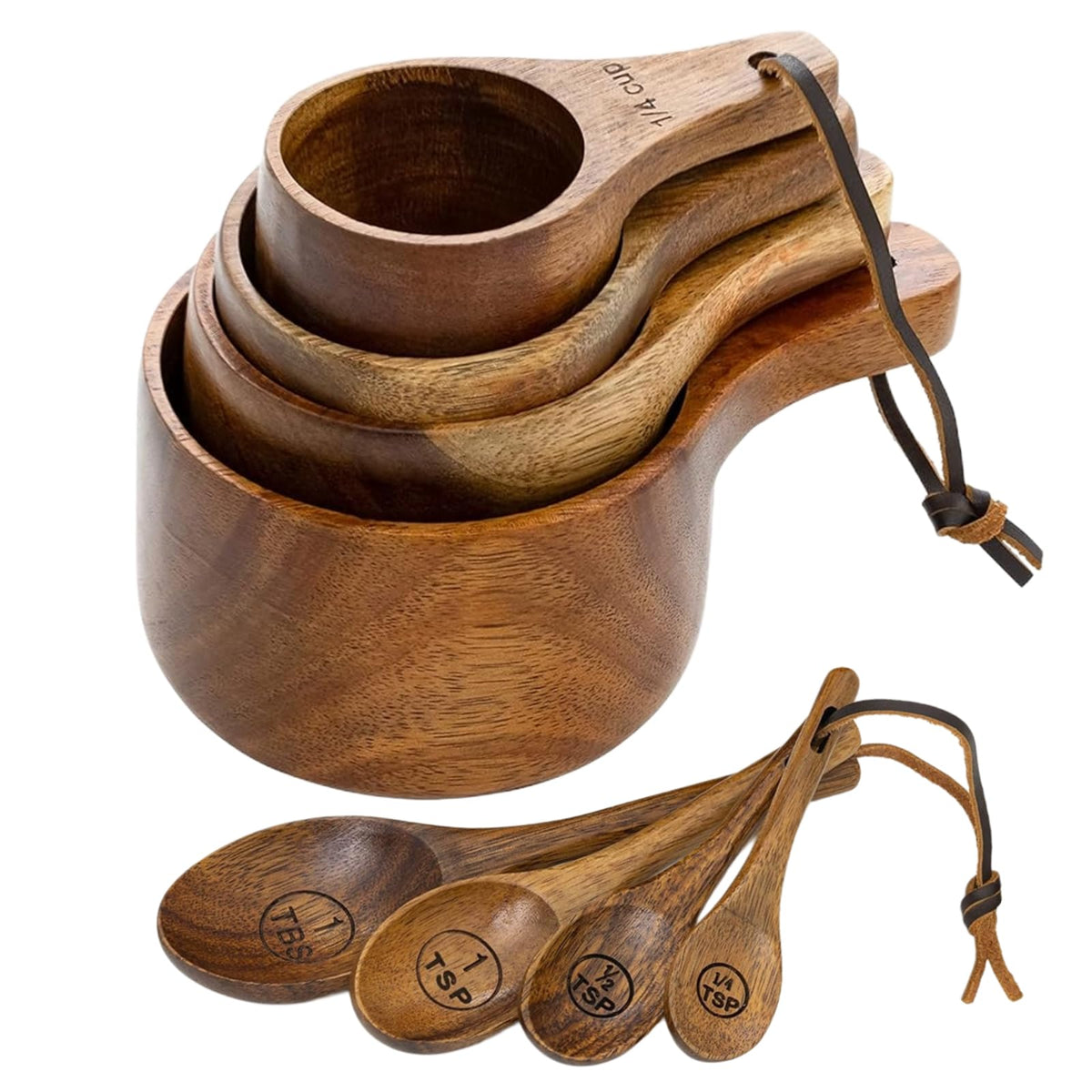 Set de medidores pldnhzua en madera de acacia con grabado láser para medir con precisión.