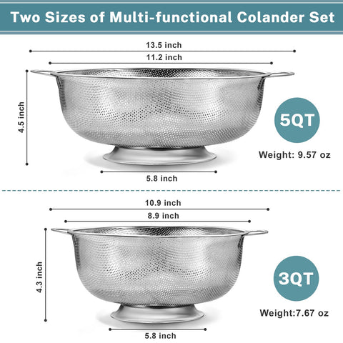 Colador Pleafind 18-8 3 qt: asa ergonómica para manejo cómodo.