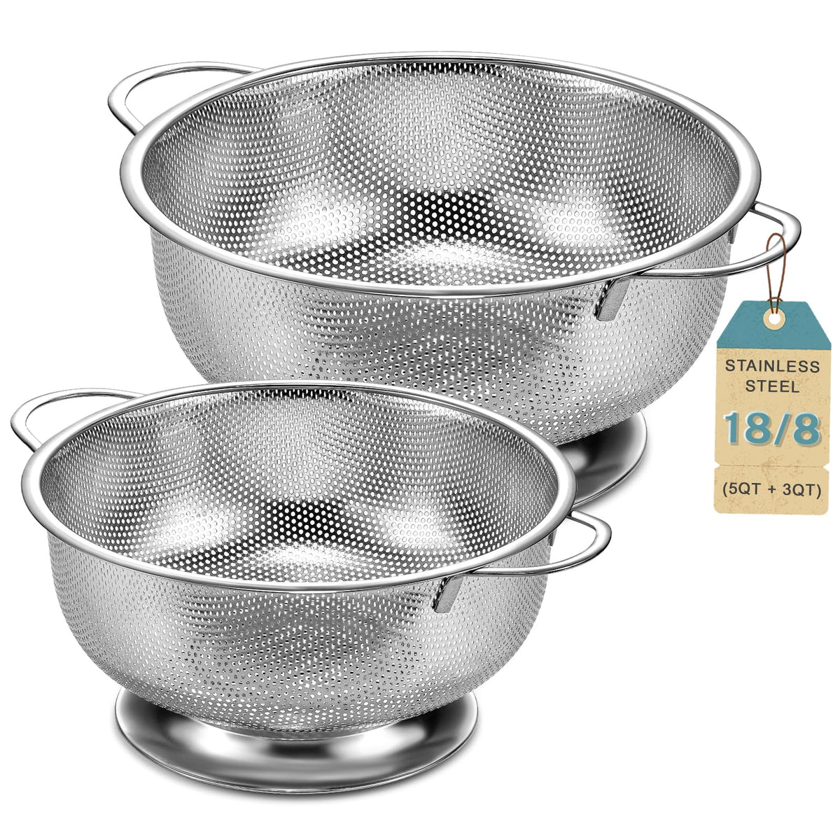 Colador Pleafind 18-8 5 qt: base estable para escurrir pasta.