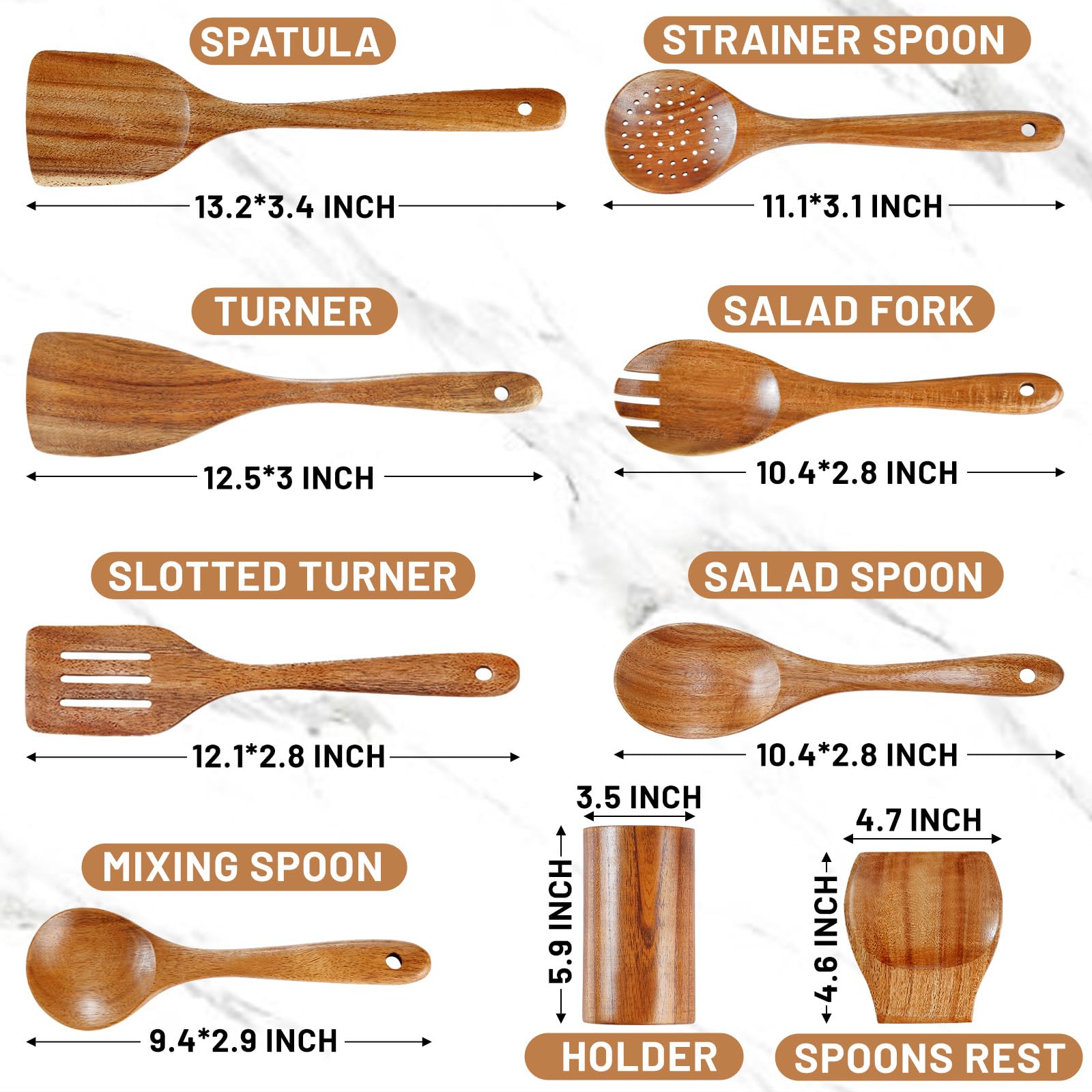 Pleafind cuchara plana de madera teca para mezclar y voltear con suavidad.
