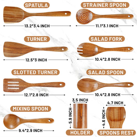 Pleafind cuchara plana de madera teca para mezclar y voltear con suavidad.
