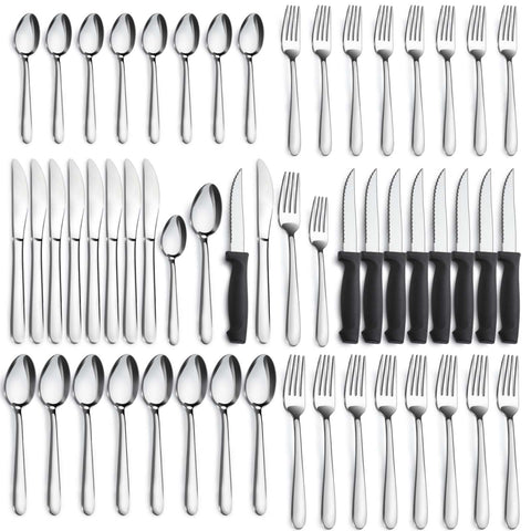 Pleafind juego cubiertos 48 piezas para 8 con acabado espejo, ideal para cenas familiares.