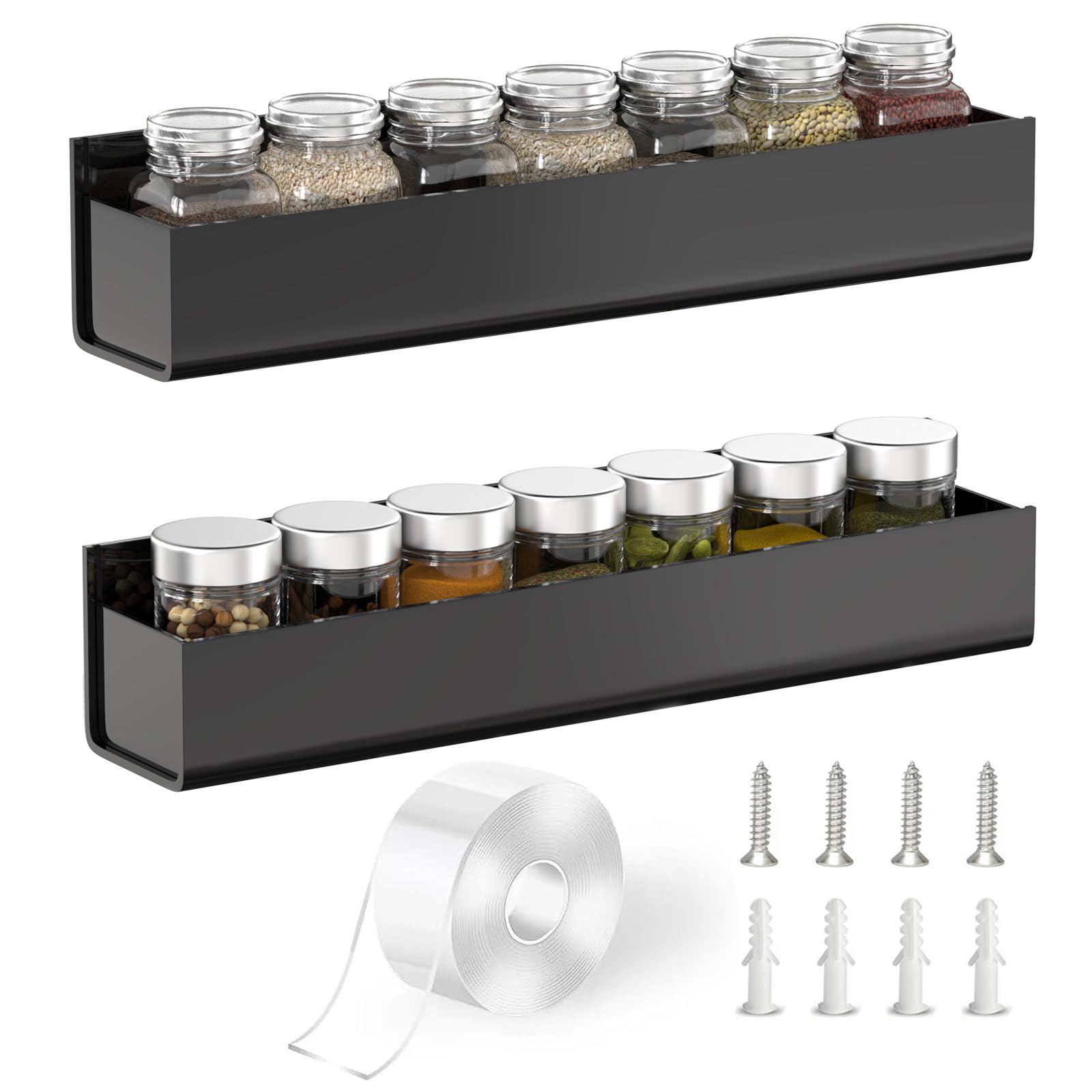 PMMASTO estante acrílico para especias con adhesivo, organiza la cocina sin taladros.