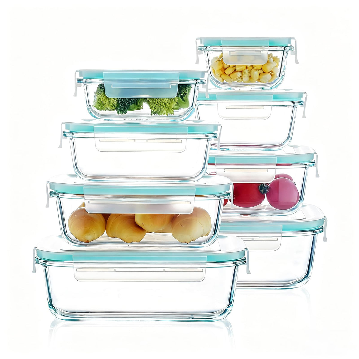 Pmssypl contenedores de vidrio rectangulares con tapas herméticas para conservar alimentos frescos.