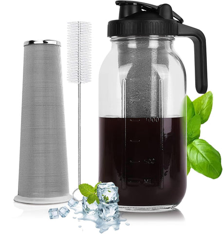 Jarra de cristal PNHYTUGY para café frío con capacidad 64 onzas y vertido estable.