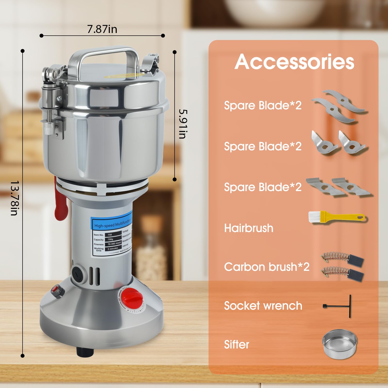 Poakkus molinillo-acero-inoxidable-profesional, durabilidad para uso doméstico o comercial.