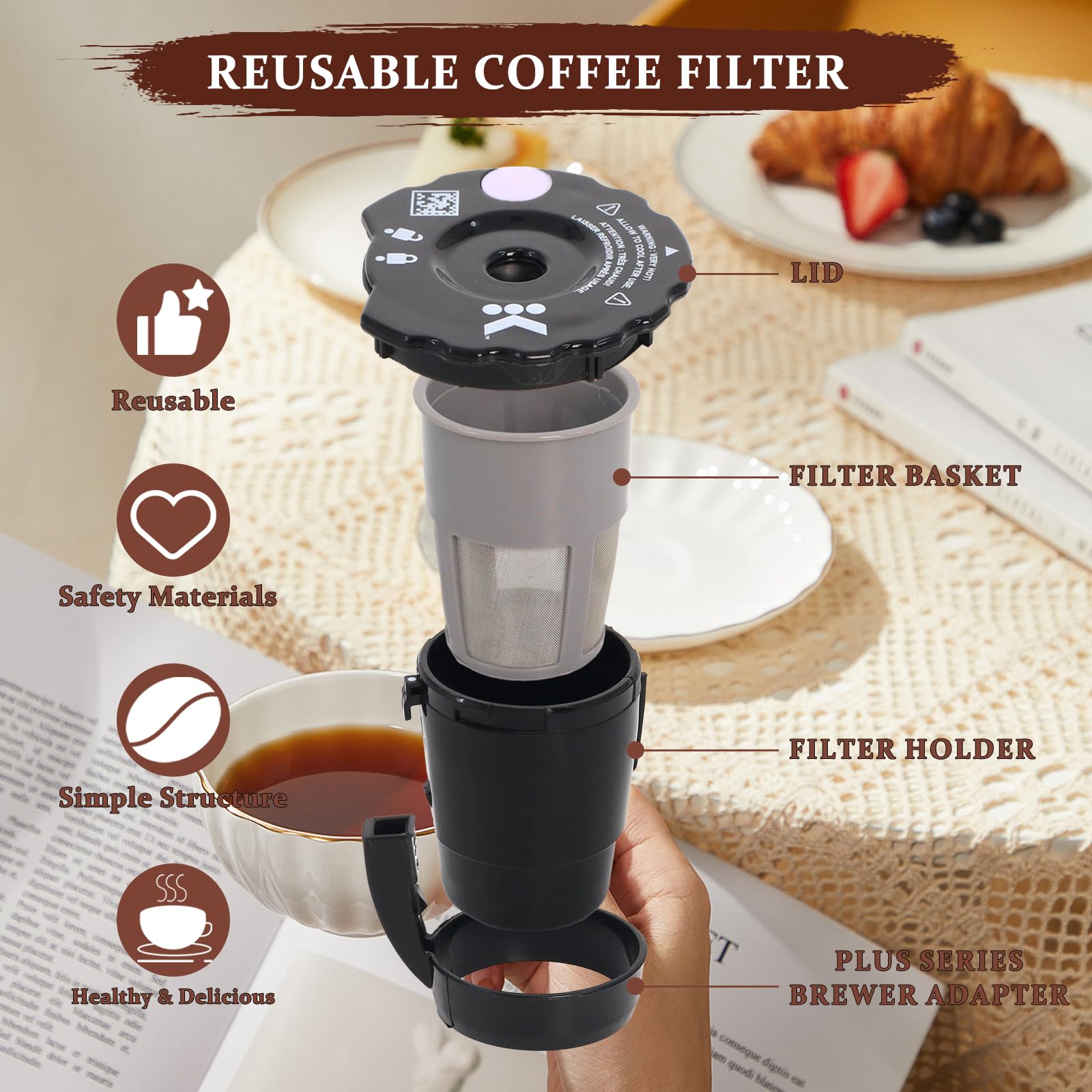 Conjunto de tres filtros Podoy K250 para reutilizar café molido y reducir residuos