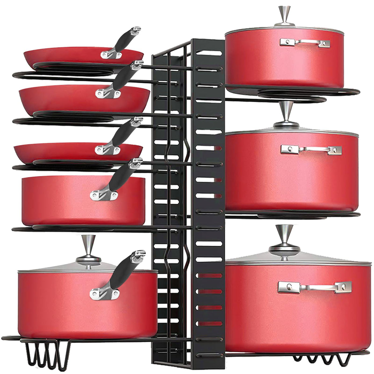 Podxco organizador de ollas y sartenes bajo armario con 8 estantes para mayor orden.