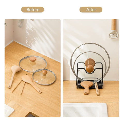 Poeland, soporte de uso multifuncional para tapas, tablas y utensilios.