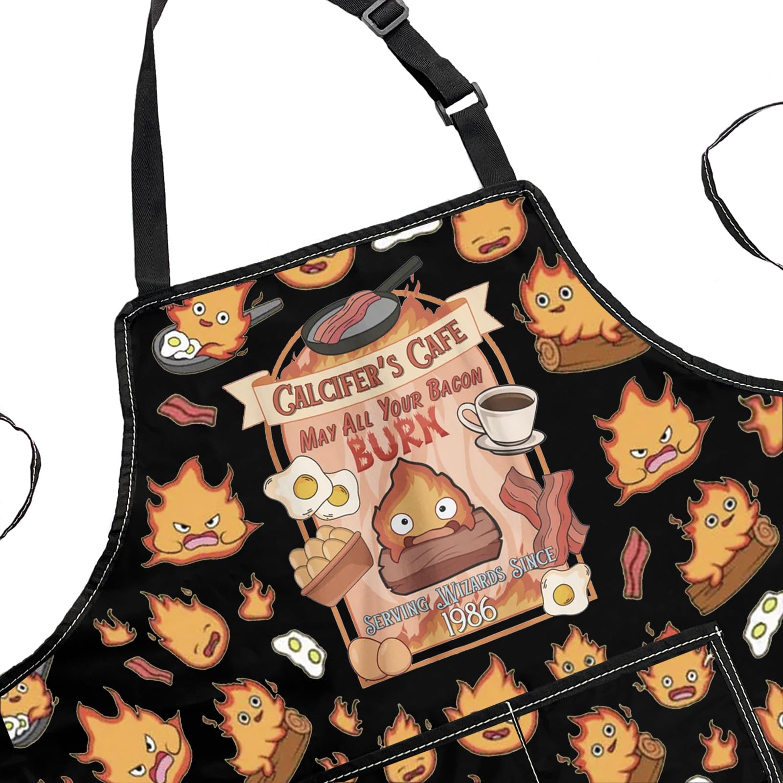 Delantal Calcifer de POFULL, ajuste de cuello para mayor comodidad durante la cocción.