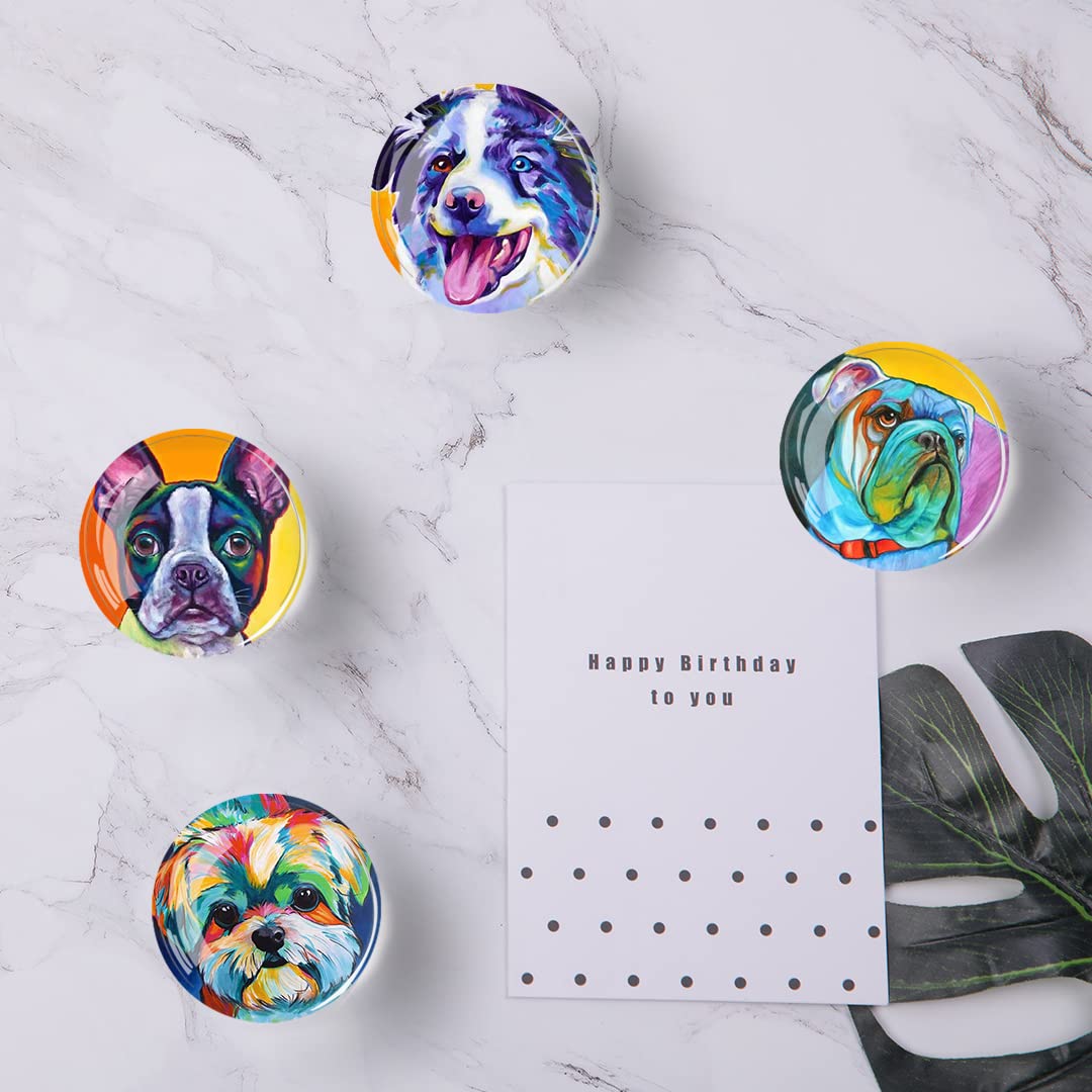 Imán Poitvd de vidrio para nevera con perro en óleo, diseño artístico que realza cualquier cocina.