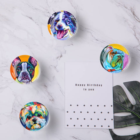 Imán Poitvd de vidrio para nevera con perro en óleo, diseño artístico que realza cualquier cocina.