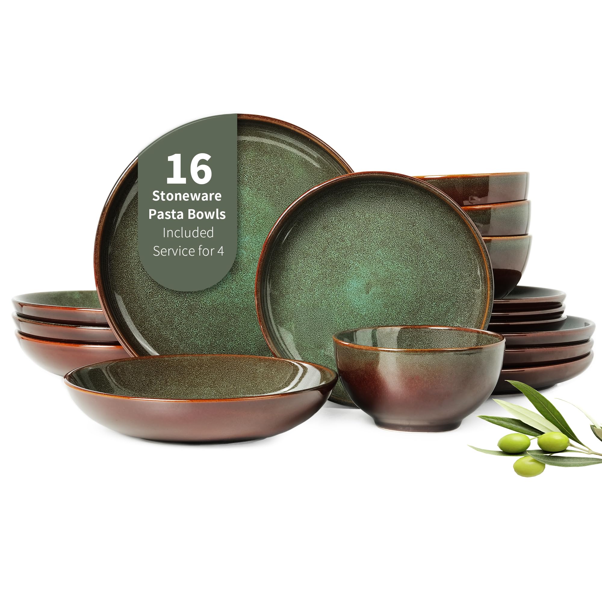 Pokini, vajilla de 16 piezas en verde salvia, ideal para reuniones familiares.