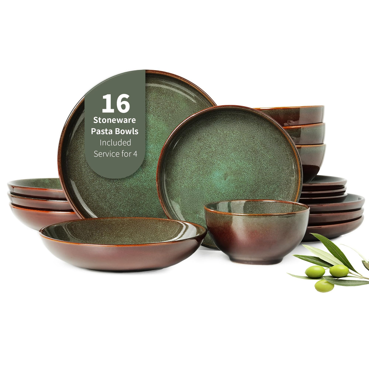 Pokini, vajilla de 16 piezas en verde salvia, ideal para reuniones familiares.